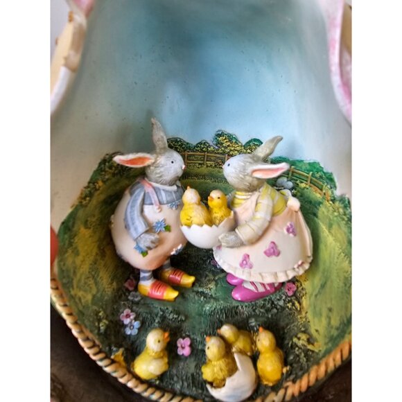 Shabby Chic large egg rabbit Easter spring bunny family chick cart unique decor - Picture 8 of 11